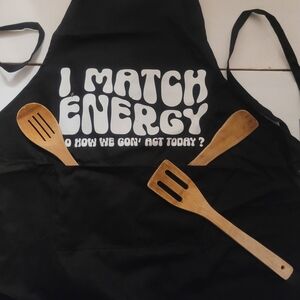 Black Apron with Wooden Utensils